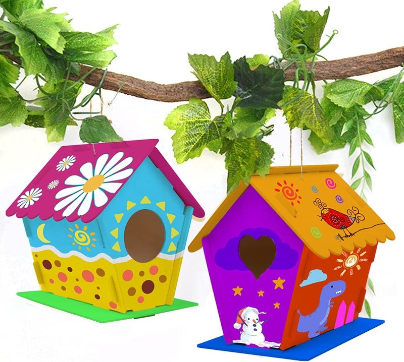 hapray 2 Pack Bird House Kit, DIY Birdhouse Kits, Wooden Crafts Arts for Children to Build and Paint (Includes Paints & Brushes) for Kids Girls Boys Toddlers Halloween Christmas Gifts - Image 4